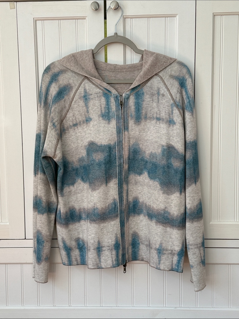 Women’s Kinross Cashmere Blue Tie-Dye Zip Hoodie Sweater - Reversible!